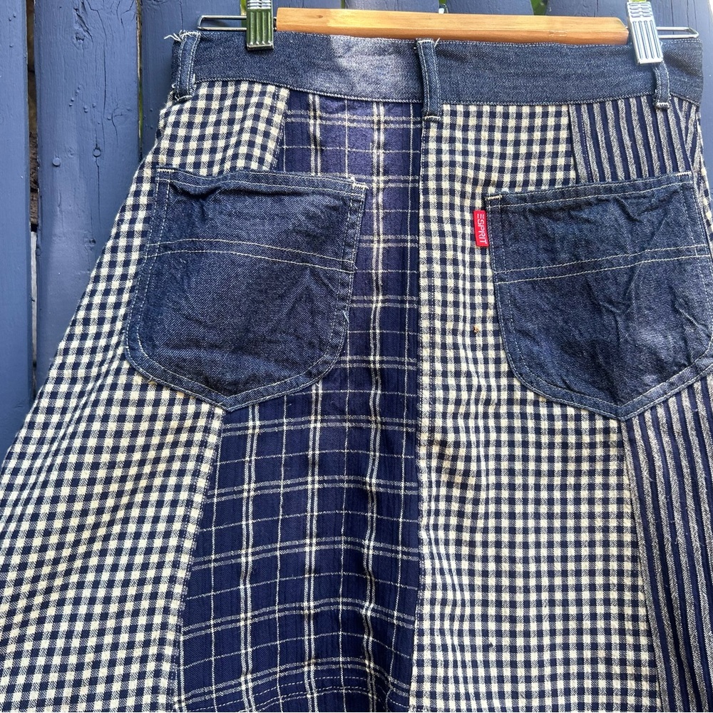 Rare Vintage 90s Esprit Patchwork Denim & Gingham Schoolgirl Min Skirt XS - Picture 3 of 7